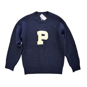 Ralph Lauren Polo Men's Navy Wool Chunky Knit Letterman Sweater XL Made In USA